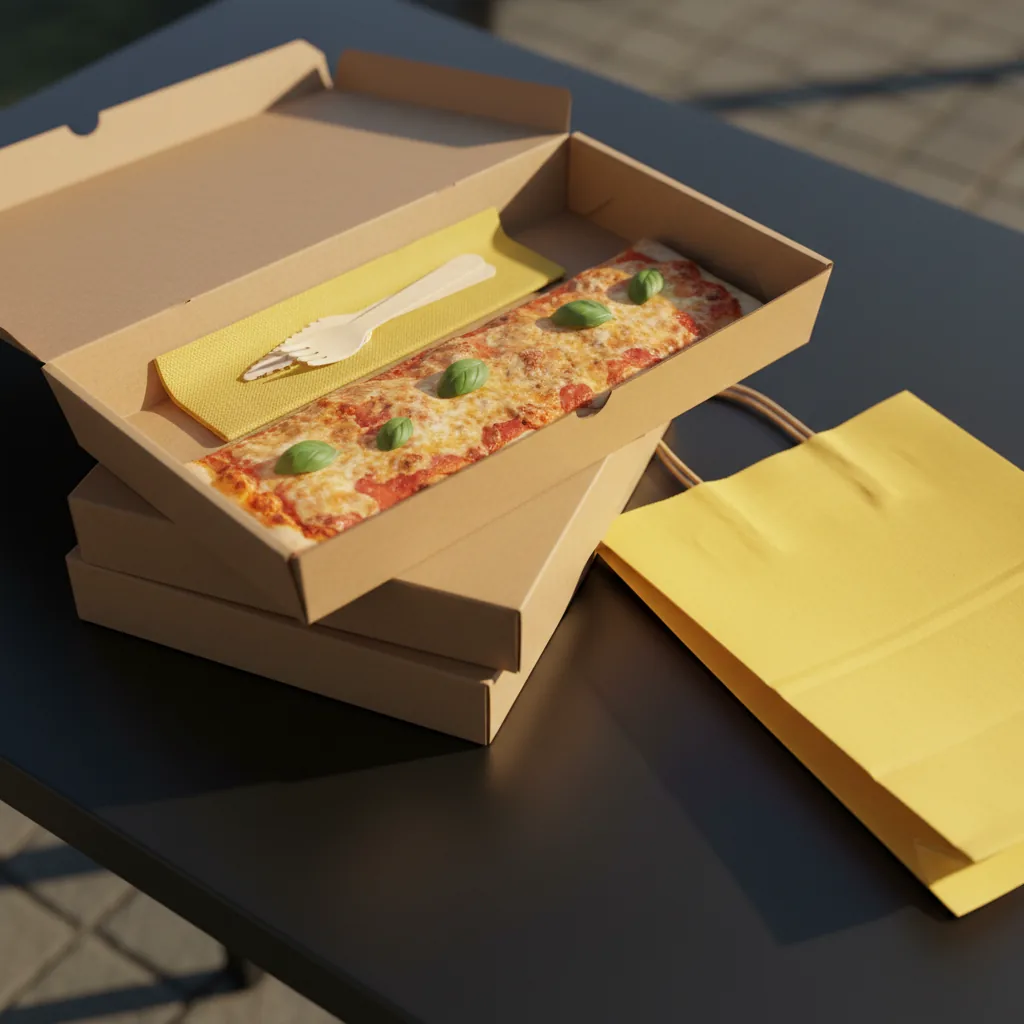 Takeaway boxes and a yellow paper bag
